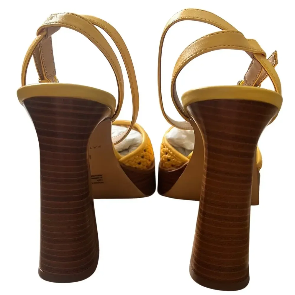 Katy Perry Platform Block Heels Woven Steady Ankle Strap Sandals Yellow 11 M New - Picture 4 of 7